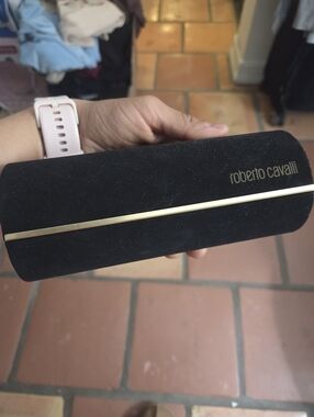 Roberto Cavalli Black Velvet Case with Gold Trim And Cloth